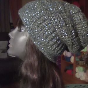 Gray Sparkle Acrylic Slouchy Beanie